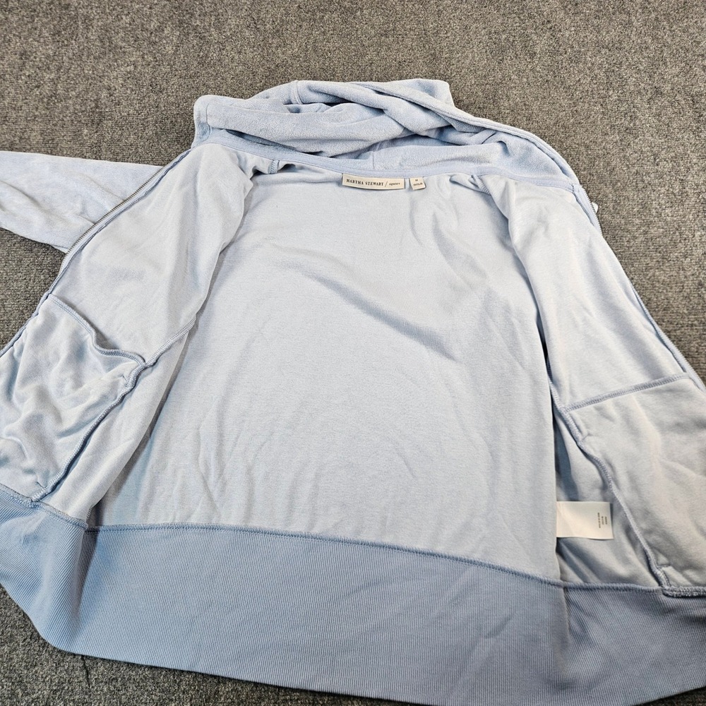 Martha Stewart Signature Light Blue Terry Cloth Full Zip Hoodie Sweater Womens M - Picture 6 of 8